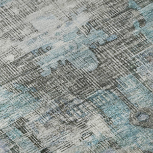 HomeRoots 8' Teal and Charcoal Oriental Round Rug - Stain-Resistant, UV Protected for Indoor & Outdoor Use 699403