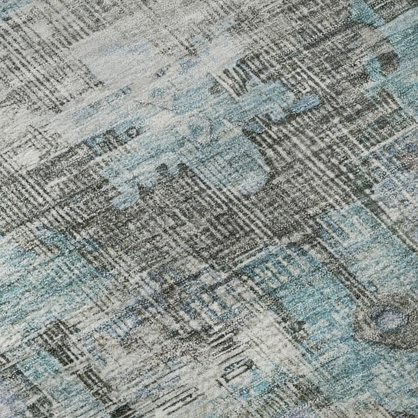 HomeRoots 8' Teal and Charcoal Oriental Round Rug - Stain-Resistant, UV Protected for Indoor & Outdoor Use 699403