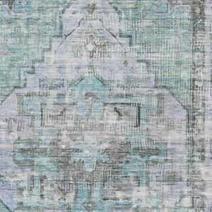 HomeRoots 8' X 10' Teal and Charcoal Oriental Area Rug – Stylish, Durable, Washable with UV Protection for Homes 699404