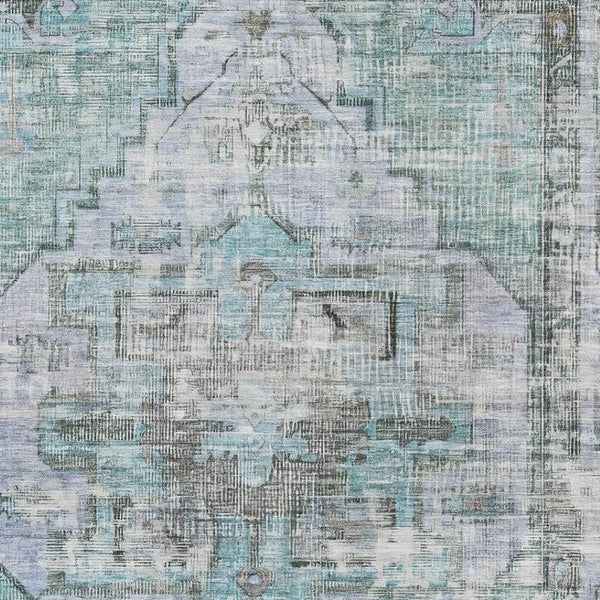 HomeRoots 8' X 10' Teal and Charcoal Oriental Area Rug – Stylish, Durable, Washable with UV Protection for Homes 699404