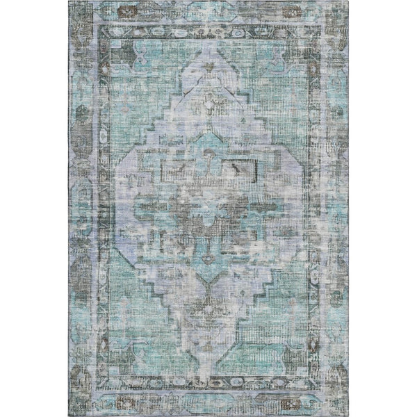 HomeRoots 9' X 12' Teal & Charcoal Oriental Area Rug - Durable, UV-Protected, Stain-Resistant for High-Traffic Homes 699405