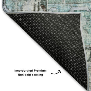 HomeRoots 9' X 12' Teal & Charcoal Oriental Area Rug - Durable, UV-Protected, Stain-Resistant for High-Traffic Homes 699405