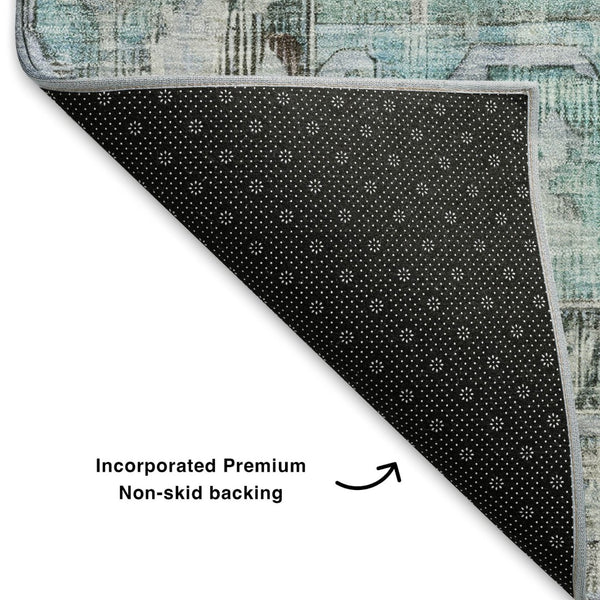 HomeRoots 9' X 12' Teal & Charcoal Oriental Area Rug - Durable, UV-Protected, Stain-Resistant for High-Traffic Homes 699405
