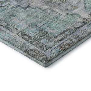 HomeRoots 9' X 12' Teal & Charcoal Oriental Area Rug - Durable, UV-Protected, Stain-Resistant for High-Traffic Homes 699405
