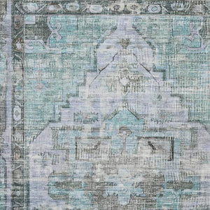 HomeRoots 9' X 12' Teal & Charcoal Oriental Area Rug - Durable, UV-Protected, Stain-Resistant for High-Traffic Homes 699405