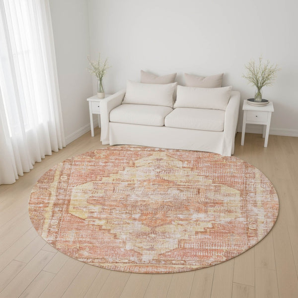 HomeRoots 8' Elegant Terra Cotta Round Rug - Washable, UV-Protected, Stain-Resistant for High-Traffic Areas 699409