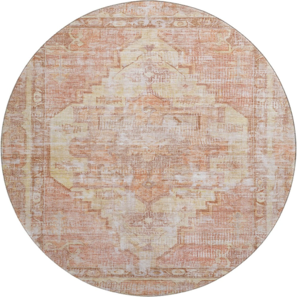 HomeRoots 8' Elegant Terra Cotta Round Rug - Washable, UV-Protected, Stain-Resistant for High-Traffic Areas 699409