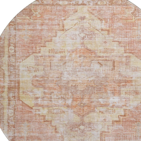 HomeRoots 8' Elegant Terra Cotta Round Rug - Washable, UV-Protected, Stain-Resistant for High-Traffic Areas 699409