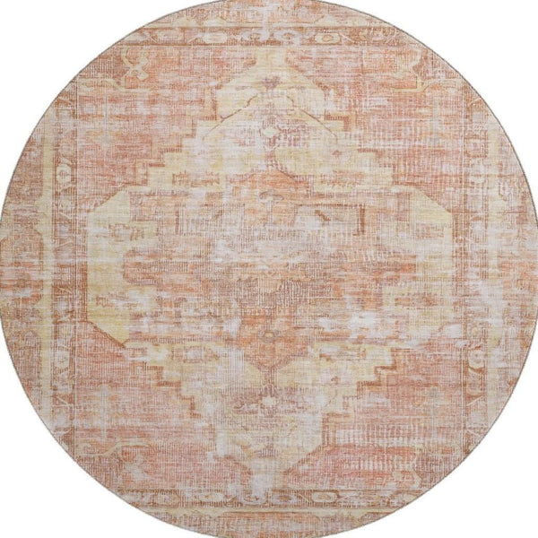 HomeRoots 8' Elegant Terra Cotta Round Rug - Washable, UV-Protected, Stain-Resistant for High-Traffic Areas 699409