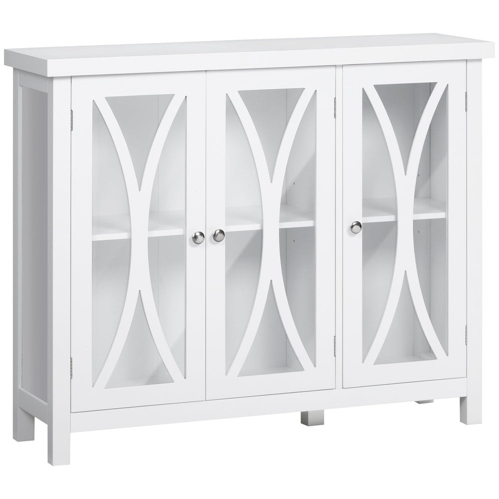 English Elm Homcom Modern Buffet Cabinet With 3 Glass Doors, Adjustable Shelves, Stylish Arc Design, White W2225P217377