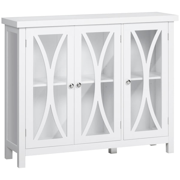 English Elm Homcom Modern Buffet Cabinet With 3 Glass Doors, Adjustable Shelves, Stylish Arc Design, White W2225P217377