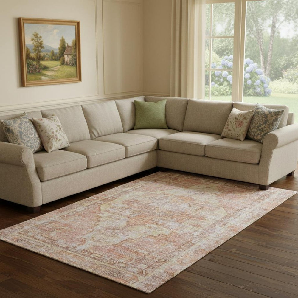 HomeRoots 8' X 10' Terra Cotta and Ivory Oriental Area Rug - Durable, Washable, UV-Protected for High Traffic Areas 699410