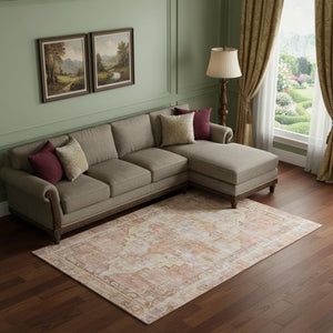 HomeRoots 10' X 14' Terra Cotta Ivory Oriental Washable Area Rug with UV Protection for Stylish Living Spaces 699412