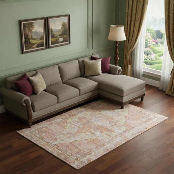 HomeRoots 10' X 14' Terra Cotta Ivory Oriental Washable Area Rug with UV Protection for Stylish Living Spaces 699412