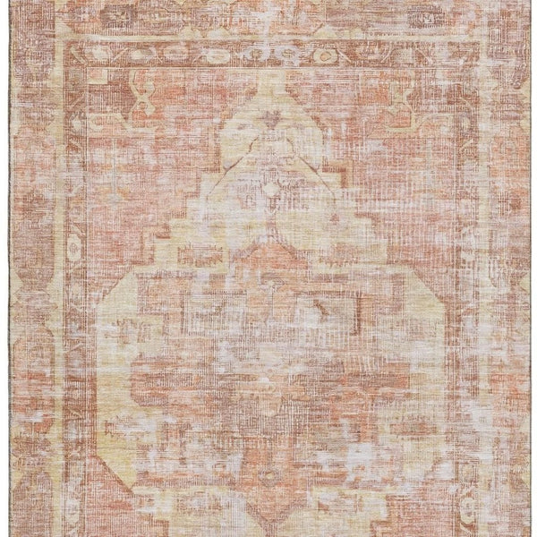 HomeRoots 10' X 14' Terra Cotta Ivory Oriental Washable Area Rug with UV Protection for Stylish Living Spaces 699412