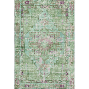 HomeRoots 5' X 8' Artichoke Green Oriental Washable Area Rug with Teal & Lavender, UV Protection & Stain Resistance 699414