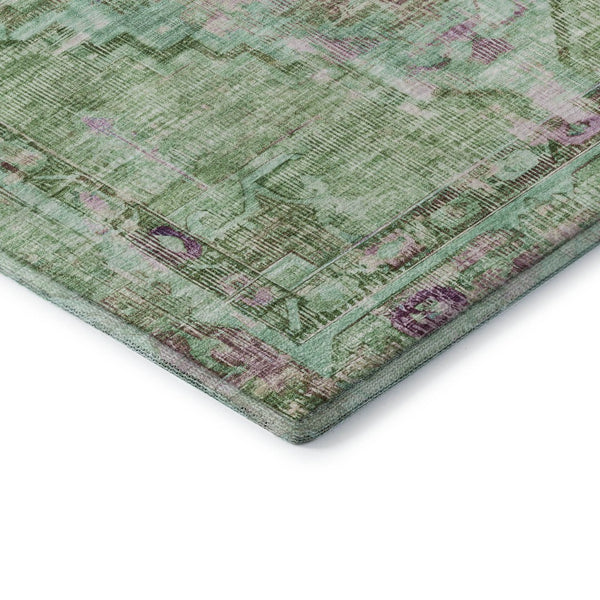 HomeRoots 5' X 8' Artichoke Green Oriental Washable Area Rug with Teal & Lavender, UV Protection & Stain Resistance 699414