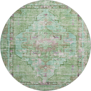 HomeRoots 8' Artichoke Green Lavender Teal Round Rug - Stylish, Washable, Durable, UV-Protected for Homes 699415