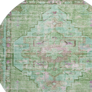 HomeRoots 8' Artichoke Green Lavender Teal Round Rug - Stylish, Washable, Durable, UV-Protected for Homes 699415