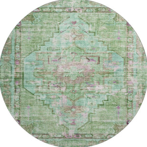 HomeRoots 8' Artichoke Green Lavender Teal Round Rug - Stylish, Washable, Durable, UV-Protected for Homes 699415