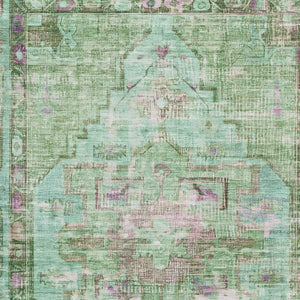 HomeRoots 8' X 10' Washable Artichoke Green Oriental Area Rug with UV Protection, Stain Resistance & Style 699416