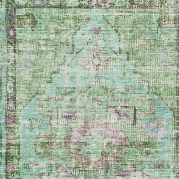 HomeRoots 8' X 10' Washable Artichoke Green Oriental Area Rug with UV Protection, Stain Resistance & Style 699416