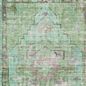 HomeRoots 9' X 12' Artichoke Green Oriental Washable Area Rug - UV Protected, Stain Resistant, Durable Design 699417