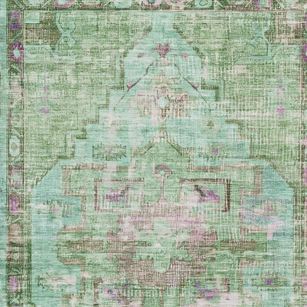HomeRoots 9' X 12' Artichoke Green Oriental Washable Area Rug - UV Protected, Stain Resistant, Durable Design 699417