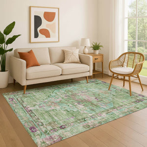 HomeRoots 10' X 14' Artichoke Green Oriental Area Rug with UV Protection - Washable, Stain Resistant & Stylish 699418