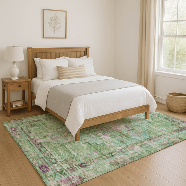 HomeRoots 10' X 14' Artichoke Green Oriental Area Rug with UV Protection - Washable, Stain Resistant & Stylish 699418