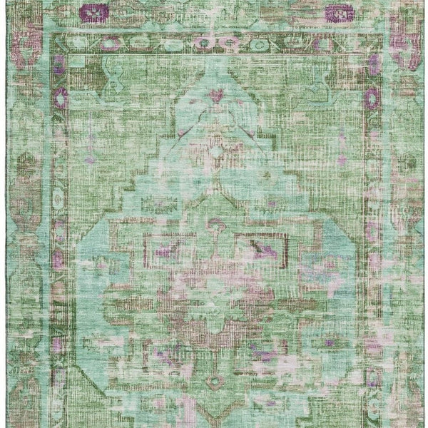 HomeRoots 10' X 14' Artichoke Green Oriental Area Rug with UV Protection - Washable, Stain Resistant & Stylish 699418