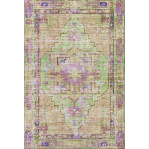 HomeRoots 5' X 8' Vibrant Lime Green, Purple & Beige Oriental Washable Area Rug with UV Protection & Durability 699420