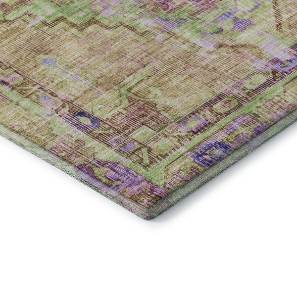 HomeRoots 8' Vibrant Lime Green, Purple & Beige Oriental Round Rug - Washable, UV-Protected & Non-Slip! 699421