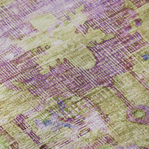 HomeRoots 8' Vibrant Lime Green, Purple & Beige Oriental Round Rug - Washable, UV-Protected & Non-Slip! 699421