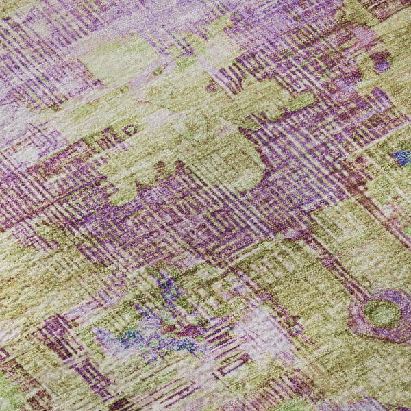 HomeRoots 8' Vibrant Lime Green, Purple & Beige Oriental Round Rug - Washable, UV-Protected & Non-Slip! 699421