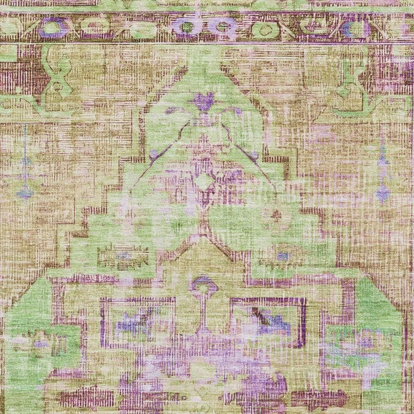 HomeRoots 8' X 10' Vibrant Washable Oriental Area Rug in Lime Green, Purple & Beige - UV Protected & Stain-Resistant 699422