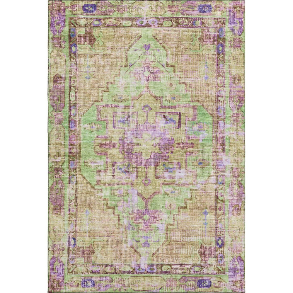 HomeRoots 9' X 12' Vibrant Lime Green, Purple & Beige Oriental Washable Area Rug with UV Protection & Durability 699423