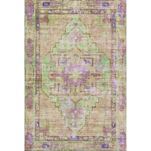 HomeRoots 9' X 12' Vibrant Lime Green, Purple & Beige Oriental Washable Area Rug with UV Protection & Durability 699423