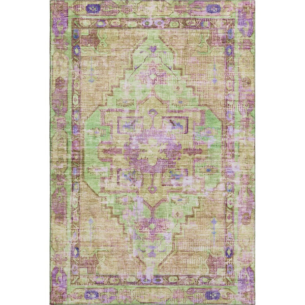 HomeRoots 9' X 12' Vibrant Lime Green, Purple & Beige Oriental Washable Area Rug with UV Protection & Durability 699423