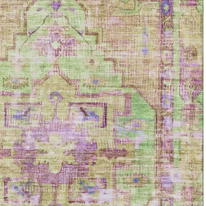 HomeRoots 9' X 12' Vibrant Lime Green, Purple & Beige Oriental Washable Area Rug with UV Protection & Durability 699423