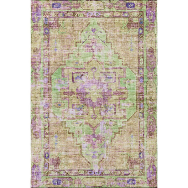HomeRoots 10' X 14' Vibrant Lime Green, Purple & Beige Oriental Washable Area Rug with UV & Stain Protection 699424