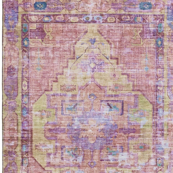 HomeRoots 5' Washable Pink, Purple & Blue Oriental Area Rug with UV Protection - Durable, Non-Slip & Stylish! 699426