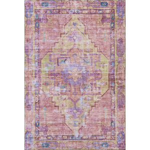 HomeRoots 5' Washable Pink, Purple & Blue Oriental Area Rug with UV Protection - Durable, Non-Slip & Stylish! 699426