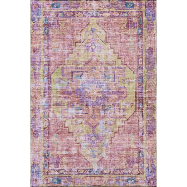 HomeRoots 5' Washable Pink, Purple & Blue Oriental Area Rug with UV Protection - Durable, Non-Slip & Stylish! 699426