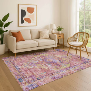 HomeRoots 8' X 10' Vibrant Pink, Purple & Blue Oriental Washable Area Rug with UV Protection & Easy Care 699428
