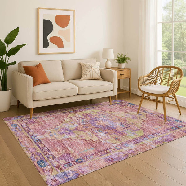 HomeRoots 9' X 12' Vibrant Pink Purple and Blue Oriental Area Rug - Washable, UV-Protected, Durable Design! 699429