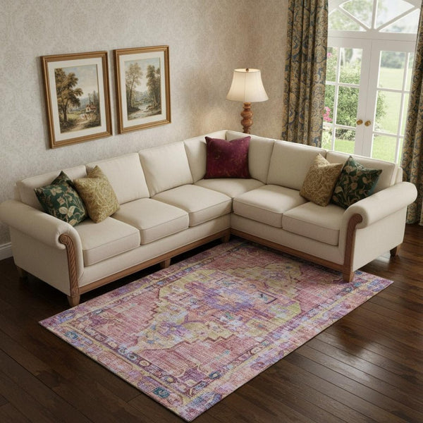 HomeRoots 10' X 14' Vibrant Pink, Purple & Blue Oriental Washable Area Rug with UV Protection & Stain Resistance 699430