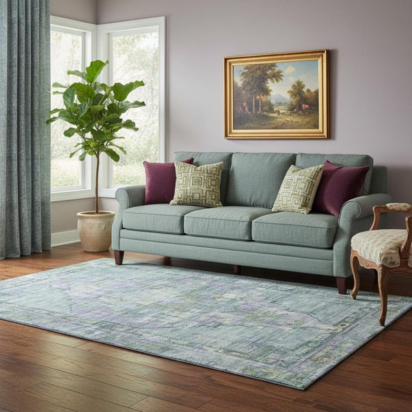 HomeRoots 5' X 8' Teal Lavender Green Oriental Washable Rug - UV Protected, Durable, Stylish & Easy Care 699432