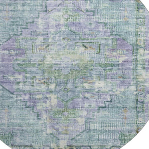 HomeRoots 8' Teal Lavender and Green Washable Oriental Round Rug with UV Protection for Busy Households 699433
