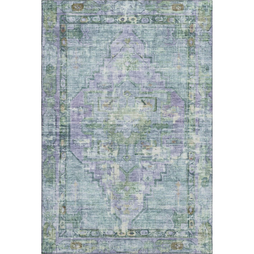 HomeRoots 9' X 12' Teal Lavender Green Oriental Area Rug - Stylish, Washable, UV-Protected & Durable Design! 699435